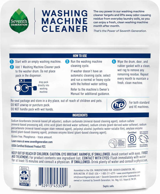Seventh Generation Washing Machine Cleaner – Child Safe Laundry Room Care, Non Toxic Residue Free Drum Cleaning