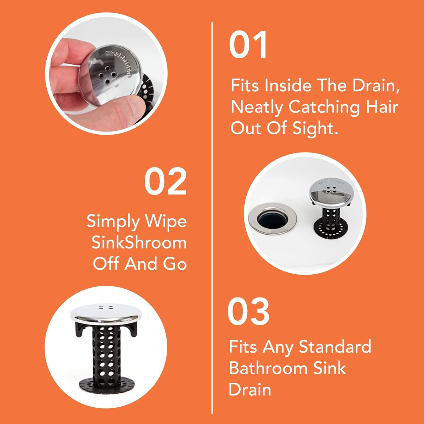 SinkShroom Chrome Edition - Chemical-Free Bathroom Drain Hair Catcher Safe for Kids, Pets, and Septic Systems