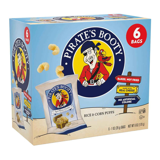 Pirate's Booty Cheddar Cheese Puffs – Fun Grandparent Gift Snack Sampler for First-Time Tasters, Gluten-Free 1 oz Bags, 6ct