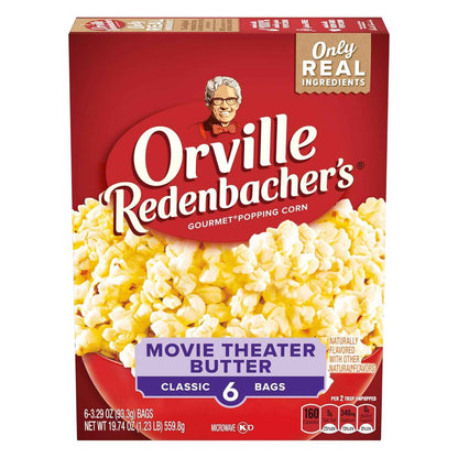Orville Redenbacher's Movie Theater Butter Popcorn – Holiday Stocking Stuffer Gift for Popcorn Lovers, 6 Microwave Bags