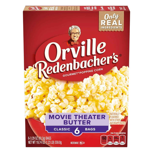 Orville Redenbacher's Movie Theater Butter Popcorn – Holiday Stocking Stuffer Gift for Popcorn Lovers, 6 Microwave Bags
