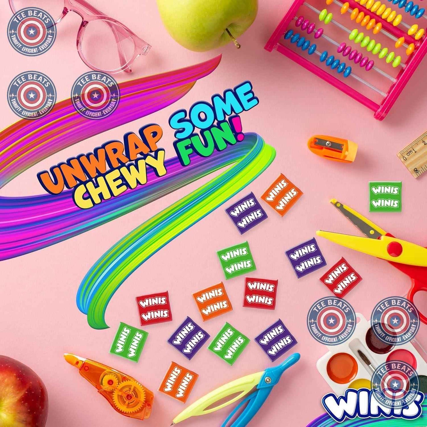 Winis Assorted Chewy Taffy Bag – Soft Individually Wrapped Candy Safe for Nursery Playdates and Toddler Snack Bowls, 50 Piece Variety