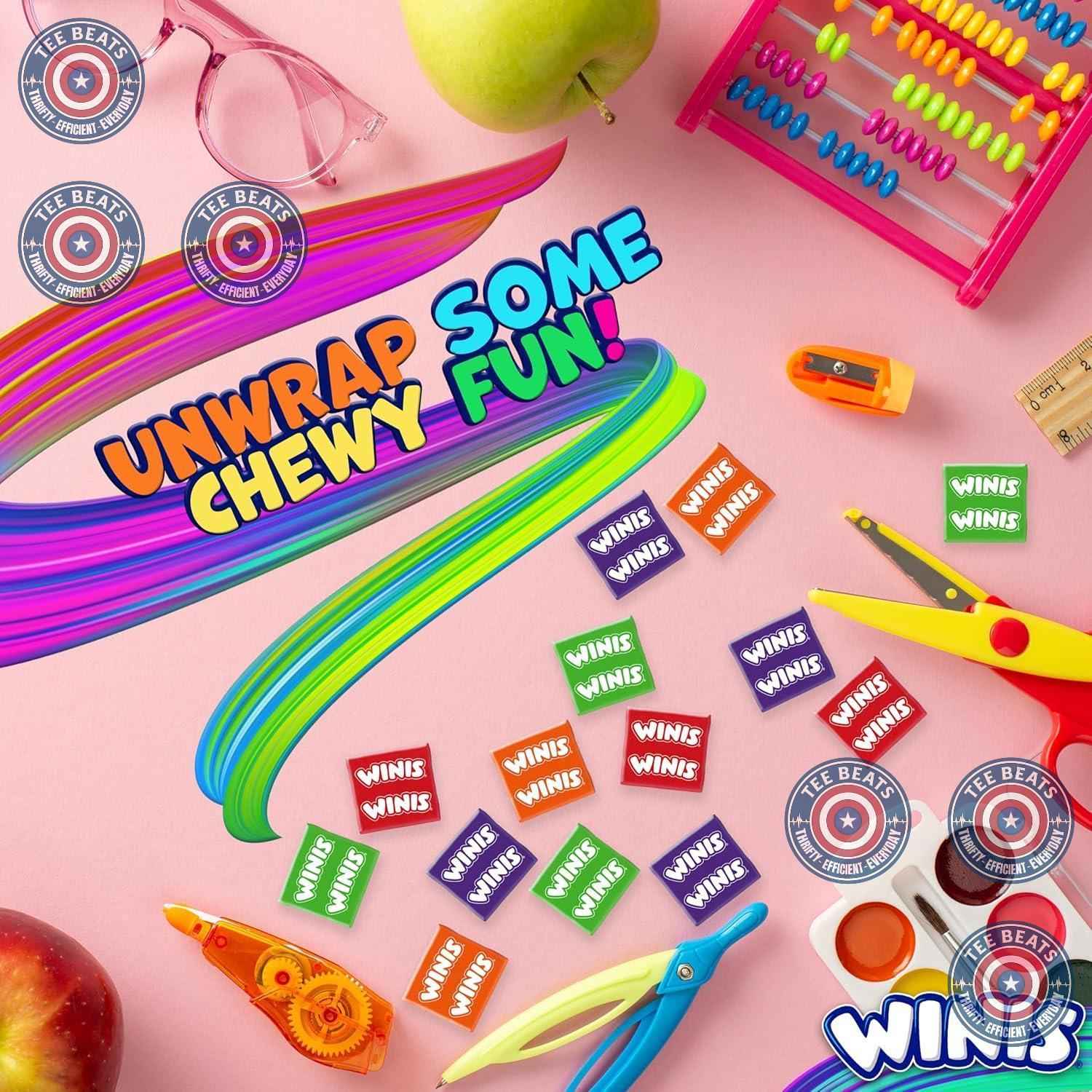 Winis Assorted Chewy Taffy Bag – Soft Individually Wrapped Candy Safe for Nursery Playdates and Toddler Snack Bowls, 50 Piece Variety