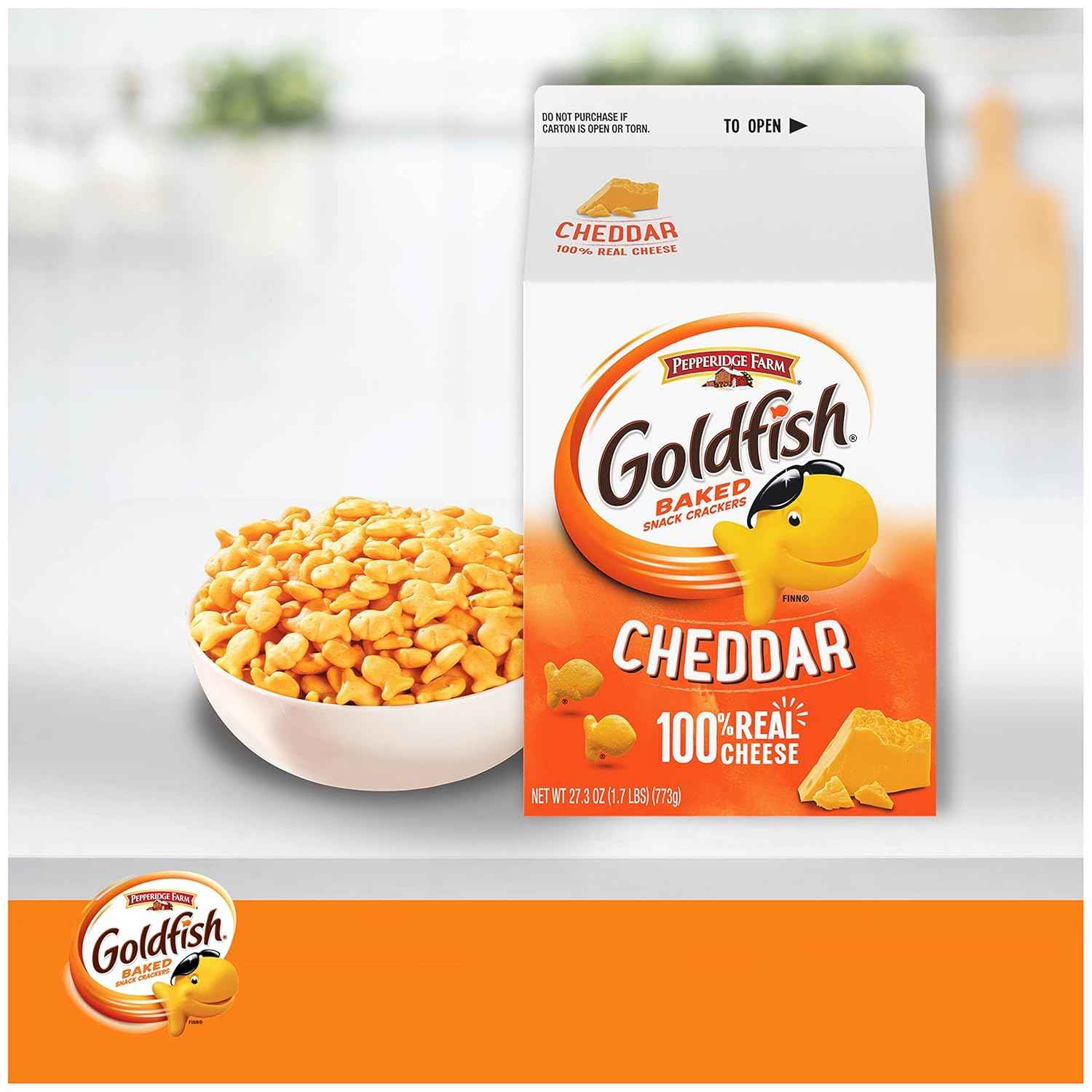 Goldfish Cheddar Cheese Crackers – Kid-Friendly Lunchbox Snack for School Lunches and After-School Munching, 27.3 oz Family Carton