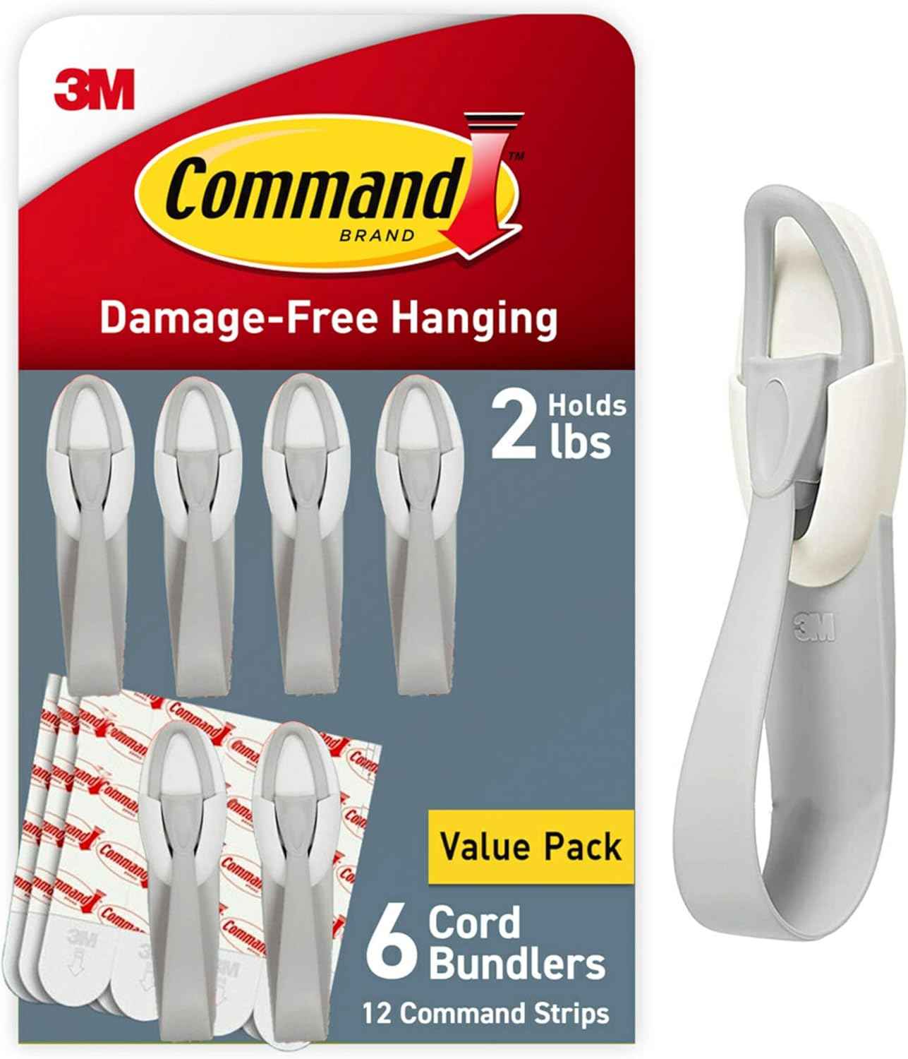 Command Cord Bundlers – Trip-Hazard Cable Organizer for Home and Office, Wall-Mounted Cord Holders