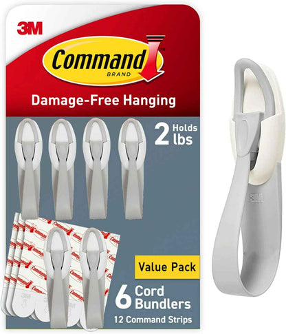 Command Cord Bundlers – Trip-Hazard Cable Organizer for Home and Office, Wall-Mounted Cord Holders