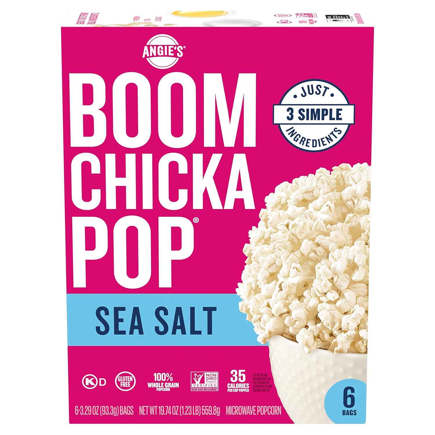 Angie's BOOMCHICKAPOP Sea Salt Popcorn, 3.29 oz Bags – Pre-Portioned Lunchbox Add-In for Busy Parents