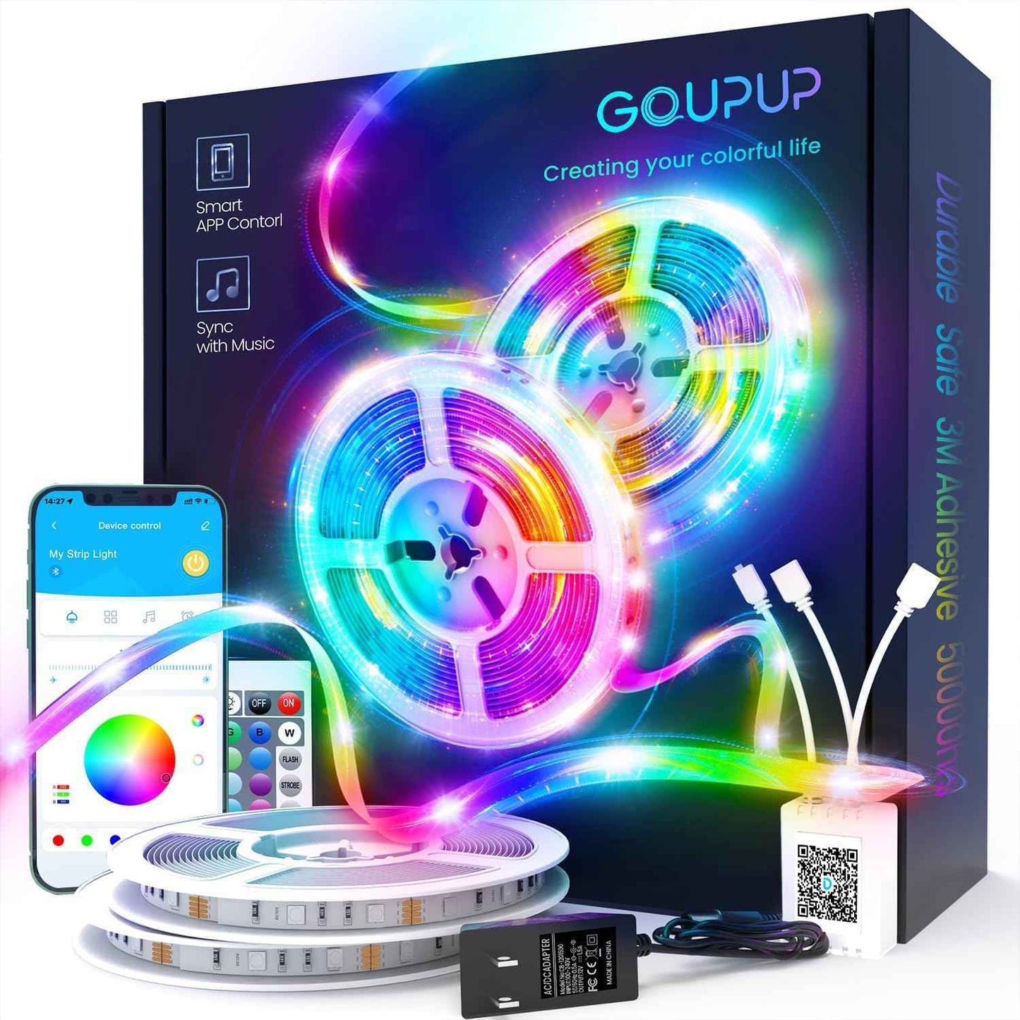 GUPUP LED Strip Lights – Ambient Bedroom Decor, Color Changing Mood Lighting