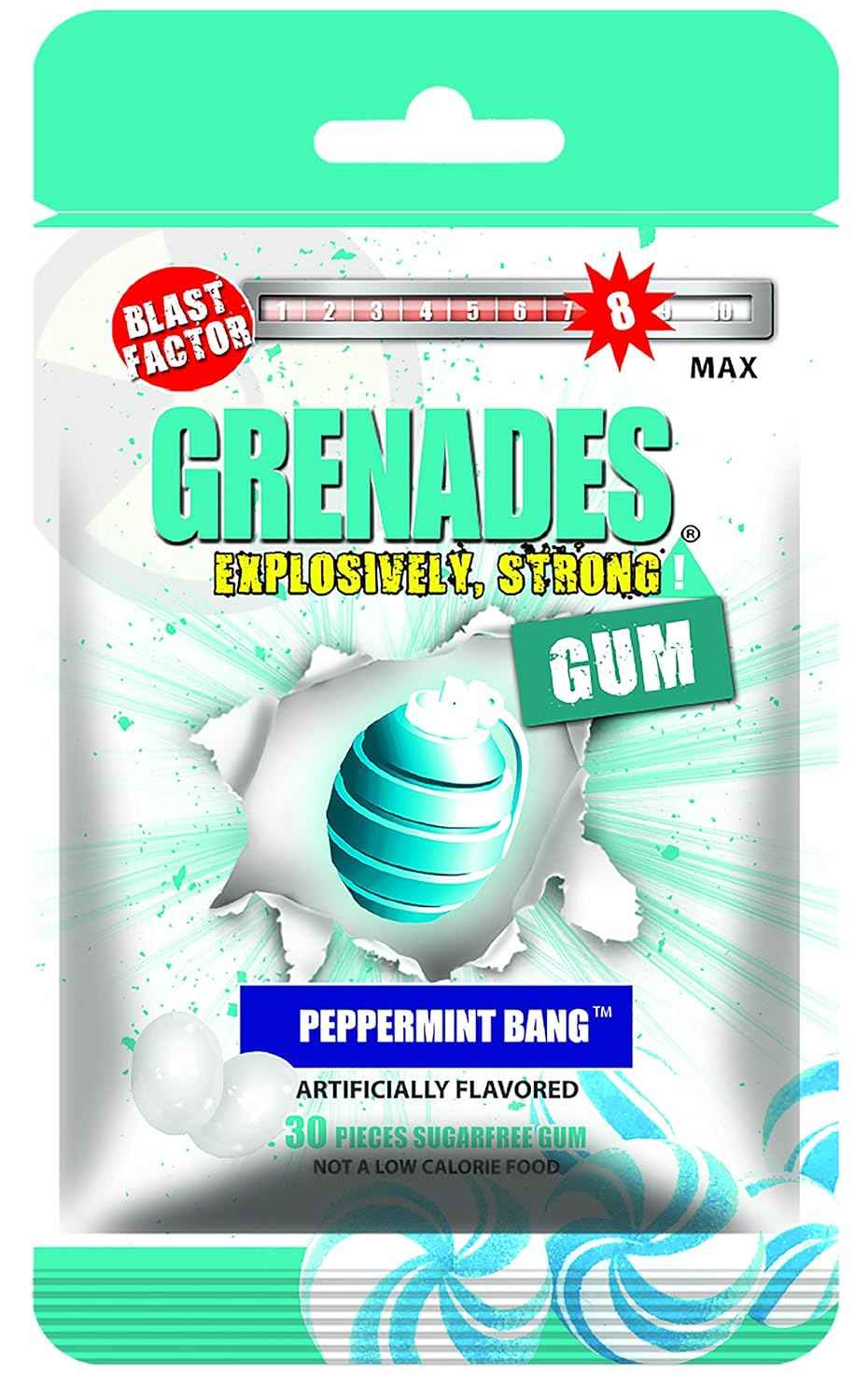 Grenades Gum Peppermint Bang 30ct – Truck Driver Alertness Gum for Long Hauls and Night Shifts