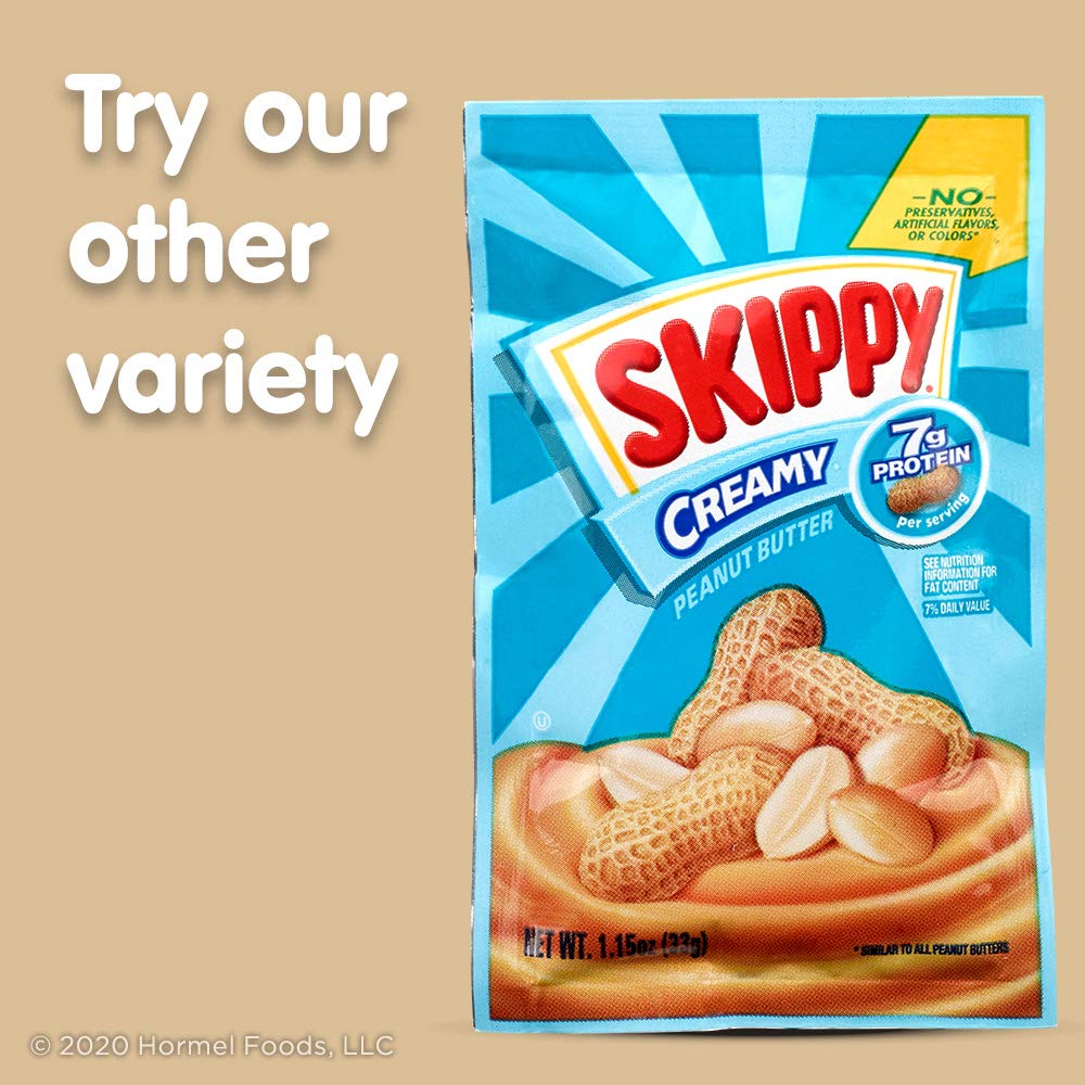 SKIPPY Natural Peanut Butter Singles – Safe, Mess-Free Snack for Kids' Lunchboxes, Daycare, and Playdates, 8 Squeeze Pouches 1.15 Oz Each