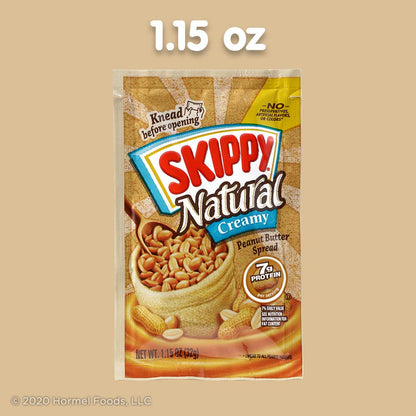 SKIPPY Natural Peanut Butter Singles – Safe, Mess-Free Snack for Kids' Lunchboxes, Daycare, and Playdates, 8 Squeeze Pouches 1.15 Oz Each