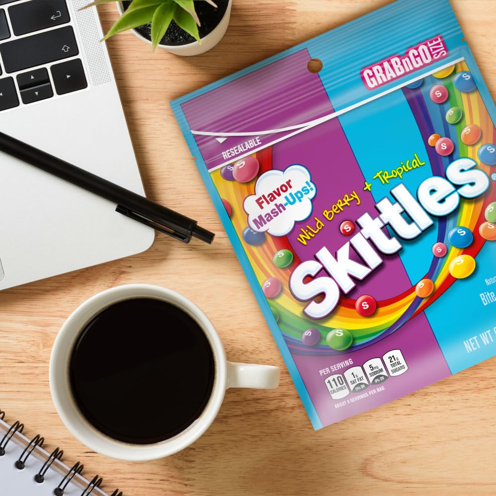 SKITTLES Mash-Ups Wild Berry and Tropical Candy, 9-Ounce Portable Pouch for Hiking Pack, Picnic Basket and Campsite Treats