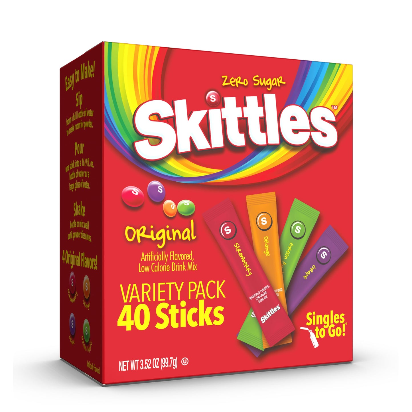 Skittles Singles To Go Variety Pack – Fun Flavored Water Packets for Picky Kids and Packed Lunches, 30 Sticks