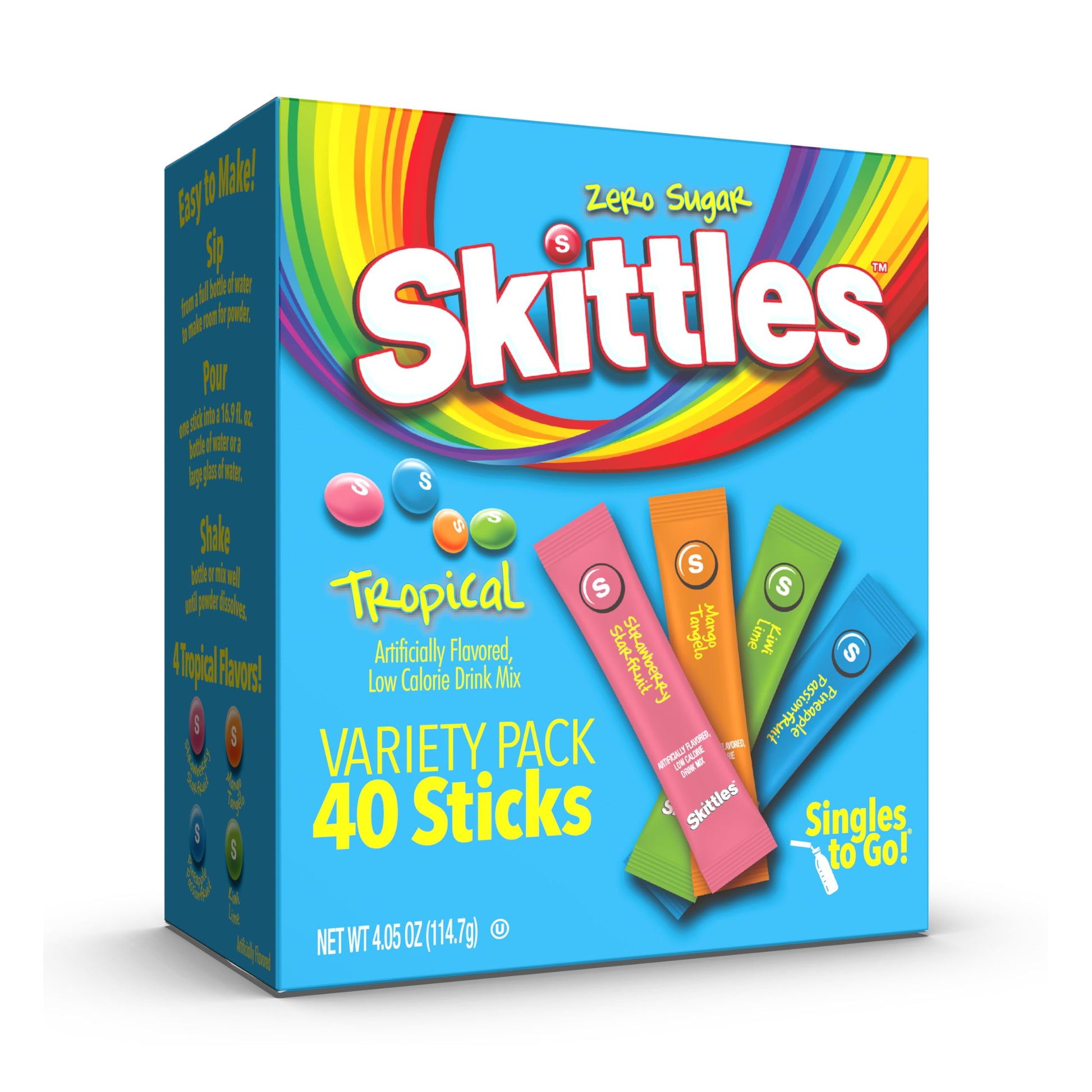 Skittles Singles To Go Variety Pack – Fun Flavored Water Packets for Picky Kids and Packed Lunches, 30 Sticks