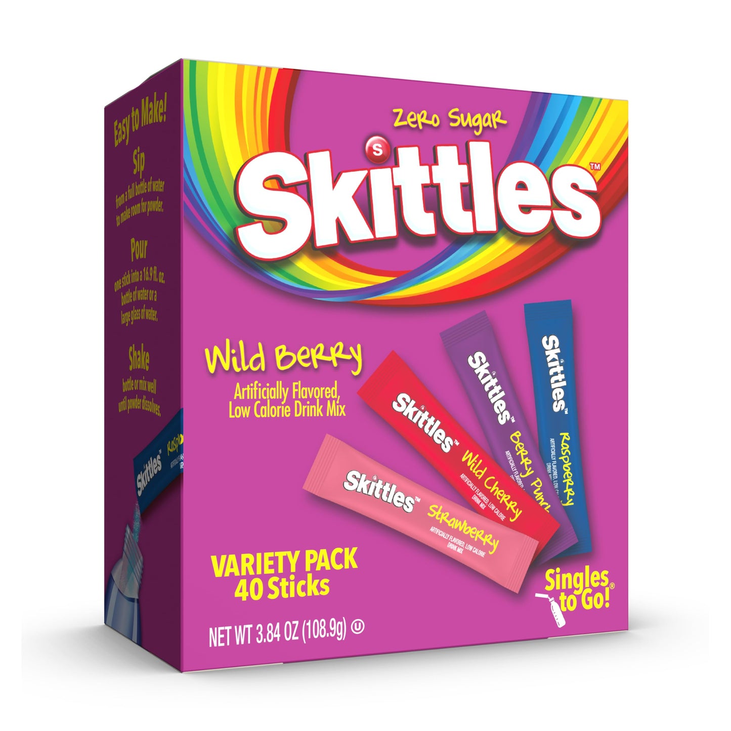 Skittles Singles To Go Variety Pack – Fun Flavored Water Packets for Picky Kids and Packed Lunches, 30 Sticks