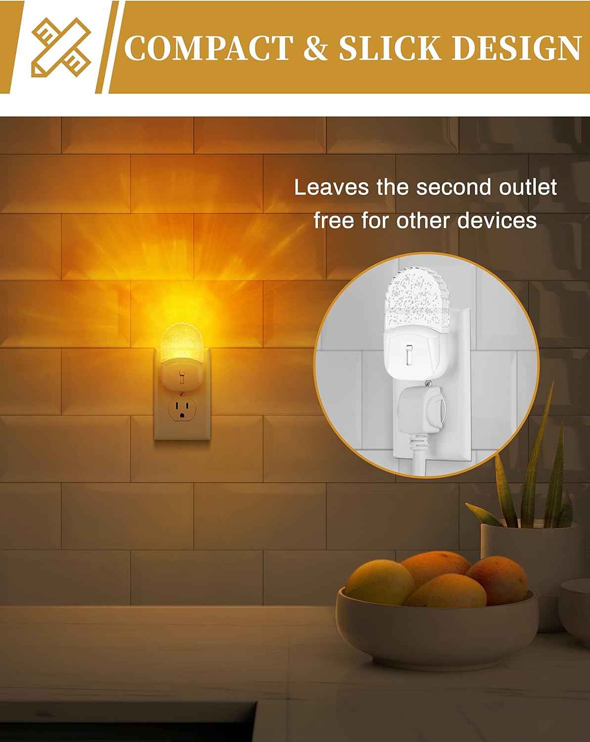 LuminGlow Bubble Night Light – Nursery and Kids Room Sleep Light, 1800K Amber LED 2-Pack