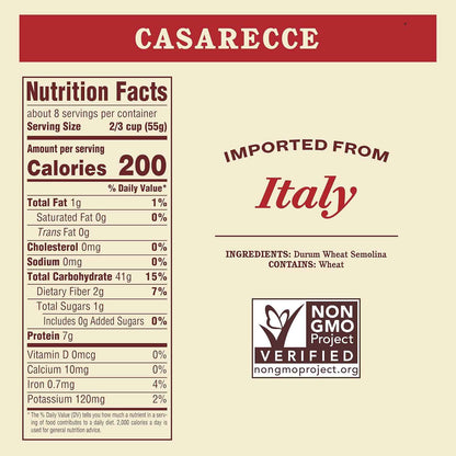 Rao's Homemade Casarecce Pasta, 16oz — Clean-Label Italian Import with Only Durum Wheat and Water for Mindful Home Cooking