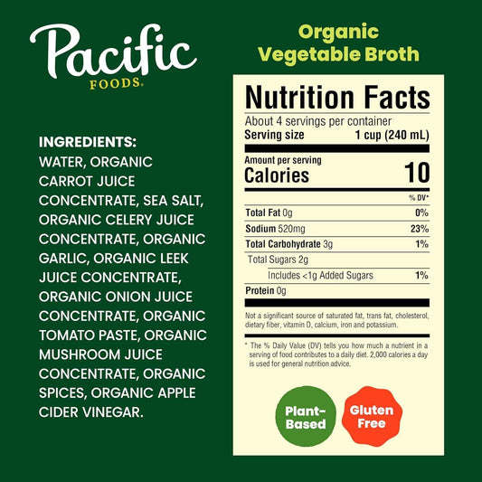 Pacific Foods Organic Vegetable Broth – Quick Weeknight Meal Starter for Busy Professionals, 32 oz