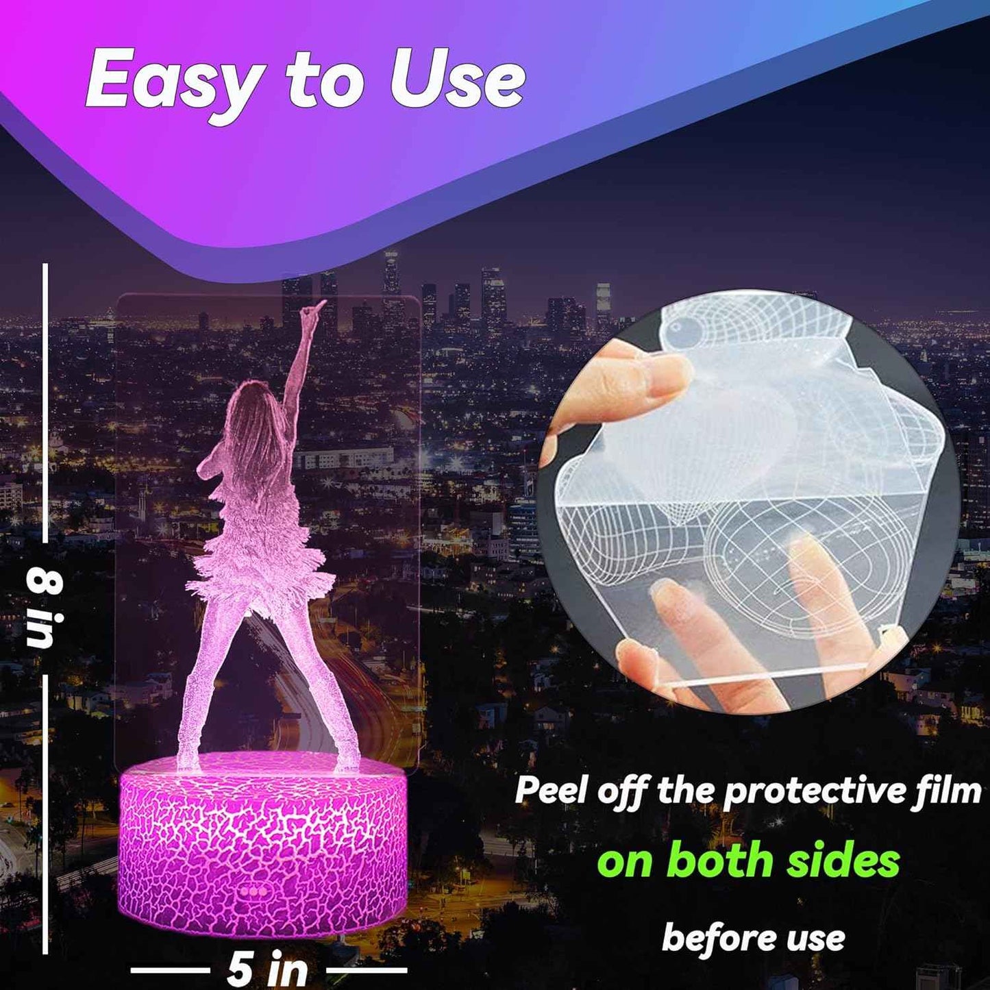 Pop Star Acrylic Night Light – Personalized Birthday Gift for Girls, 16 Color Remote Control Lamp