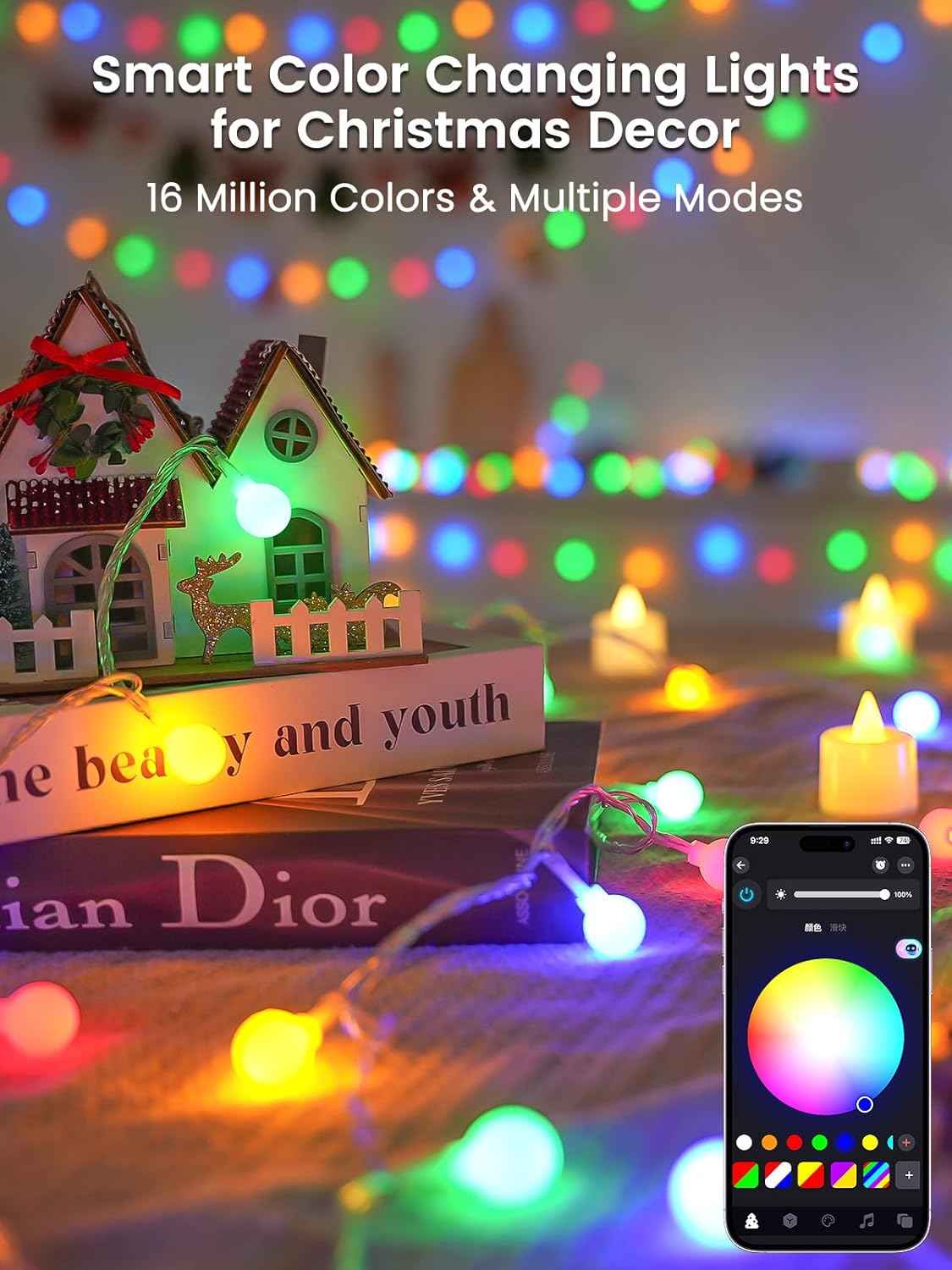 Lumify Home Color Changing Fairy Lights – 100 LED Globe String for Aesthetic Dorm Room and Apartment Ambiance with Music Sync