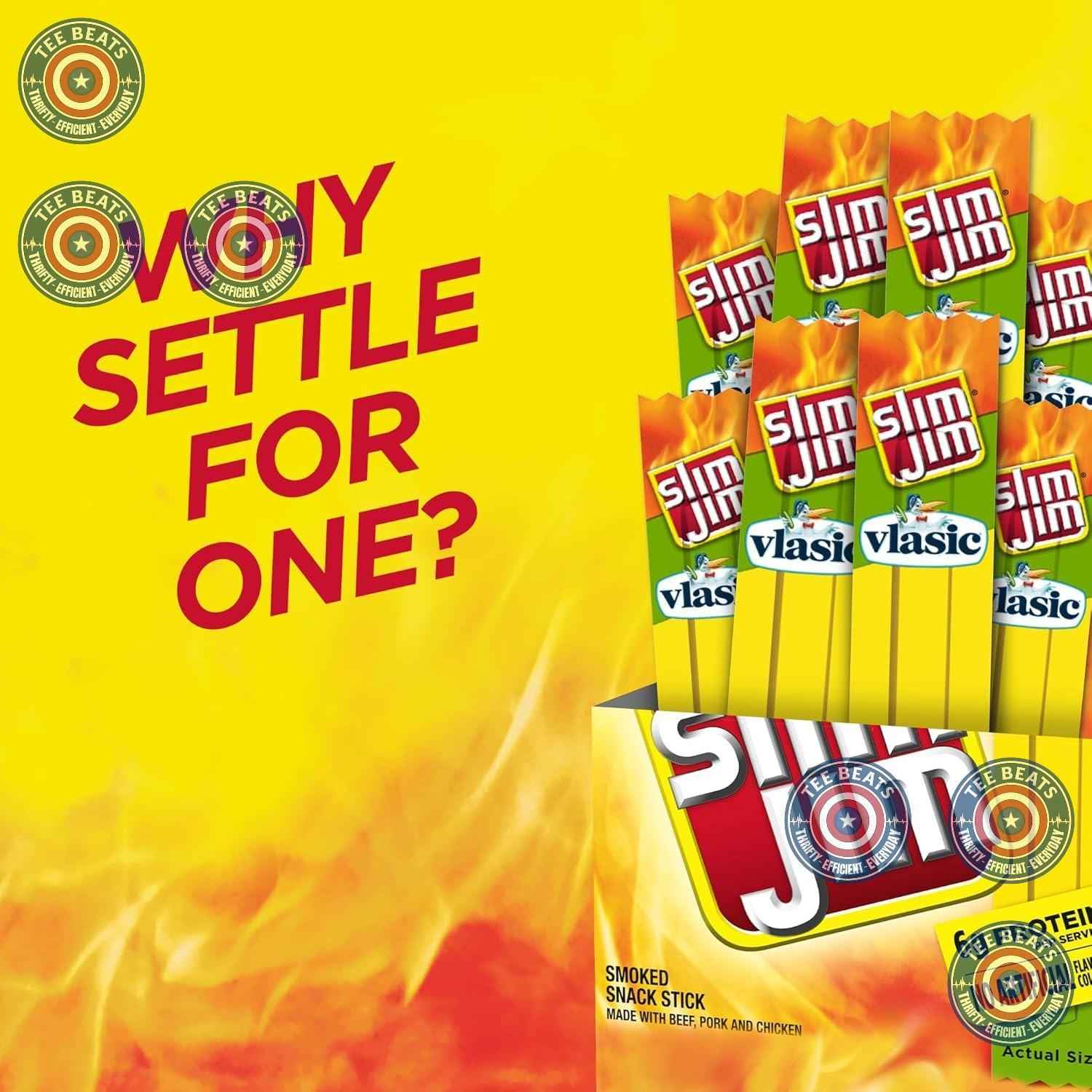 Slim Jim Smoked Meat Sticks, Vlasic Dill Pickle – Shelf-Stable 26-Count Snack for Road Trips and Campsites