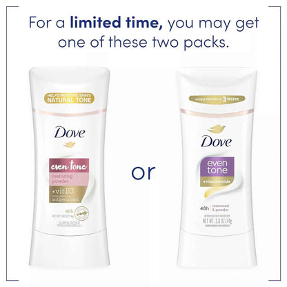 Dove Even Tone Antiperspirant – Thoughtful Birthday Gift for Her, Skincare-Grade 48-Hour Stick, 2.6 oz Pack of 3