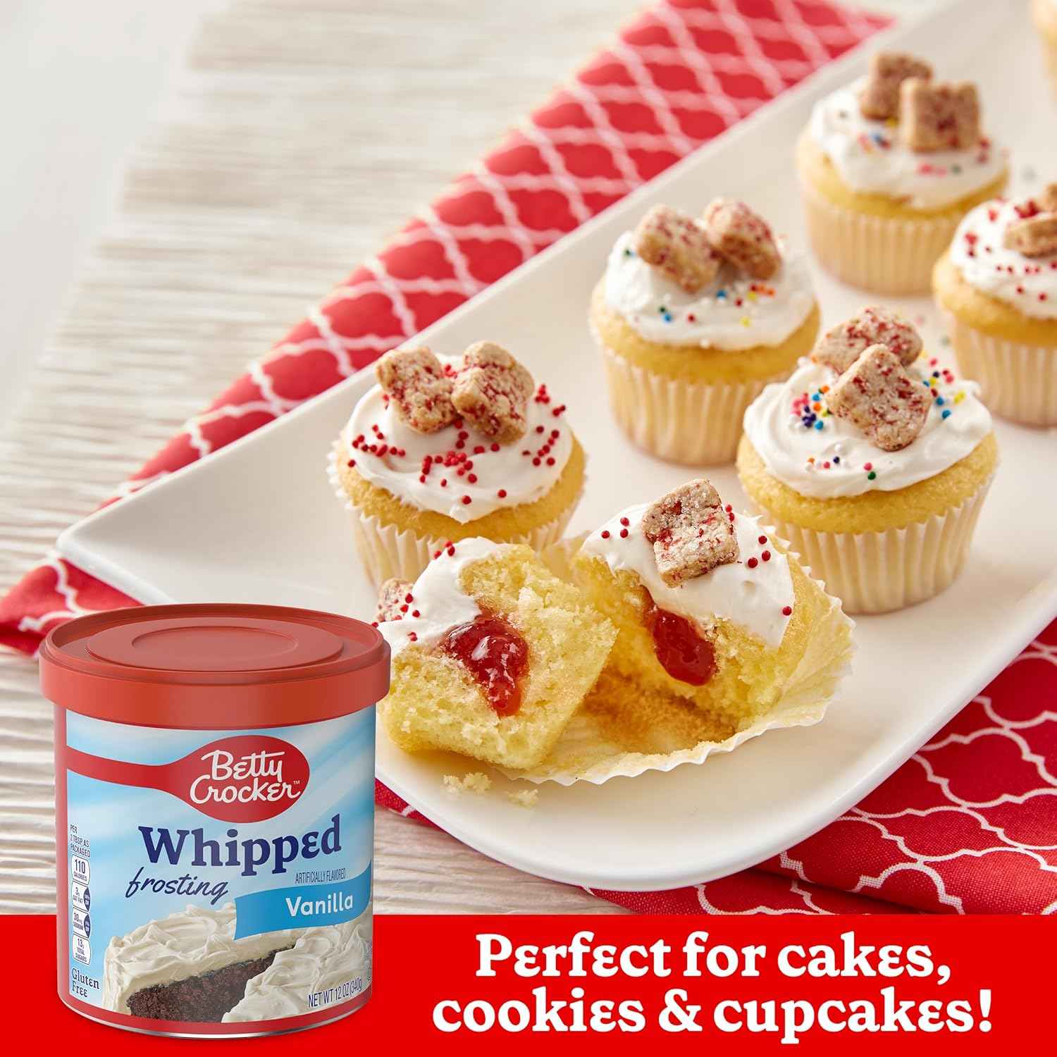 Betty Crocker Gluten Free Whipped Frosting – Worry-Free Cupcake Decorating Frosting for Classroom Parties, 12 oz Tub