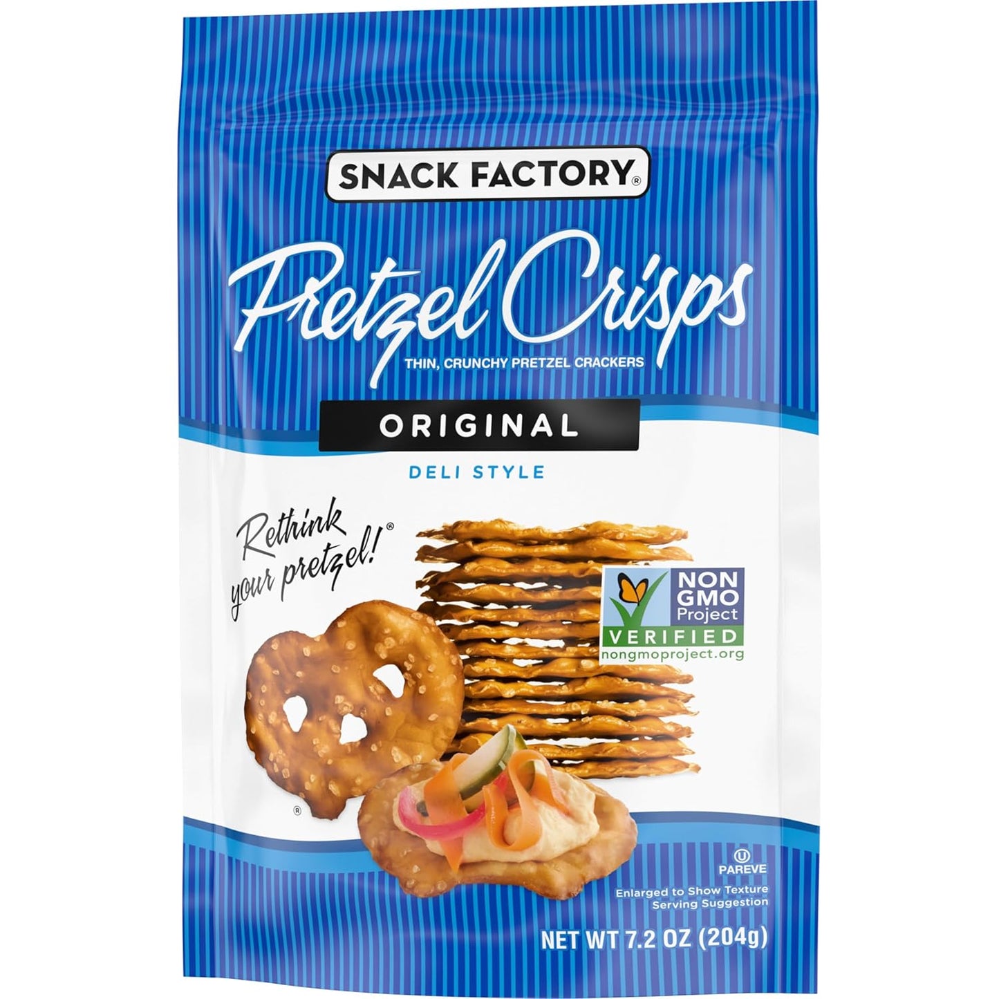 Snack Factory Pretzel Crisps – Kid-Friendly Lunch Box Snack for School and After-School, Non-GMO Resealable 7.2 oz Bag