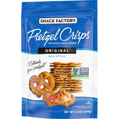 Snack Factory Pretzel Crisps – Kid-Friendly Lunch Box Snack for School and After-School, Non-GMO Resealable 7.2 oz Bag