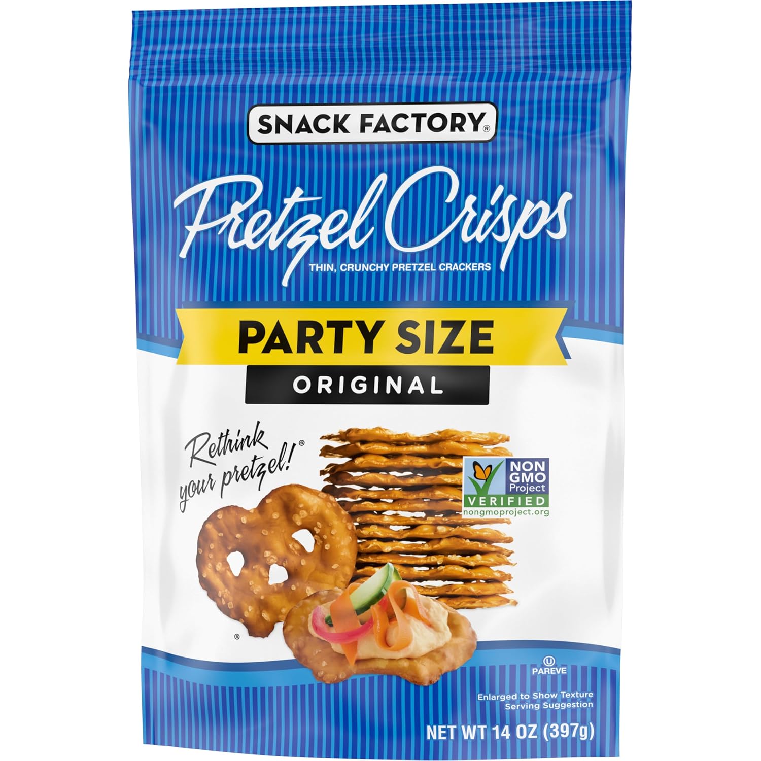 Snack Factory Pretzel Crisps Original Non-GMO 14 oz Better For You Snack for Office Desk and Lunchbox Packing