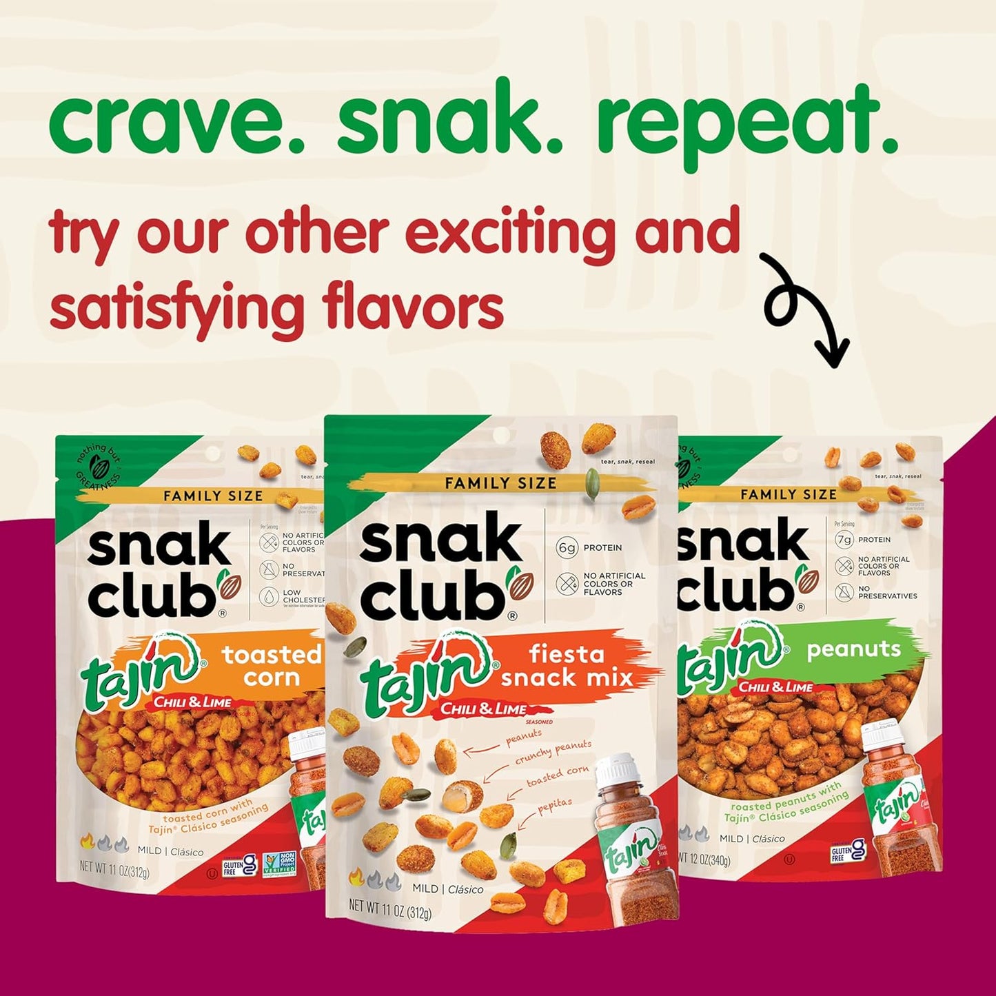 Snak Club Tajin Crunchy Peanuts – Clean Ingredient Snack with No Artificial Colors or Flavors and Tajin Chili Lime Crunch, 10.5 oz