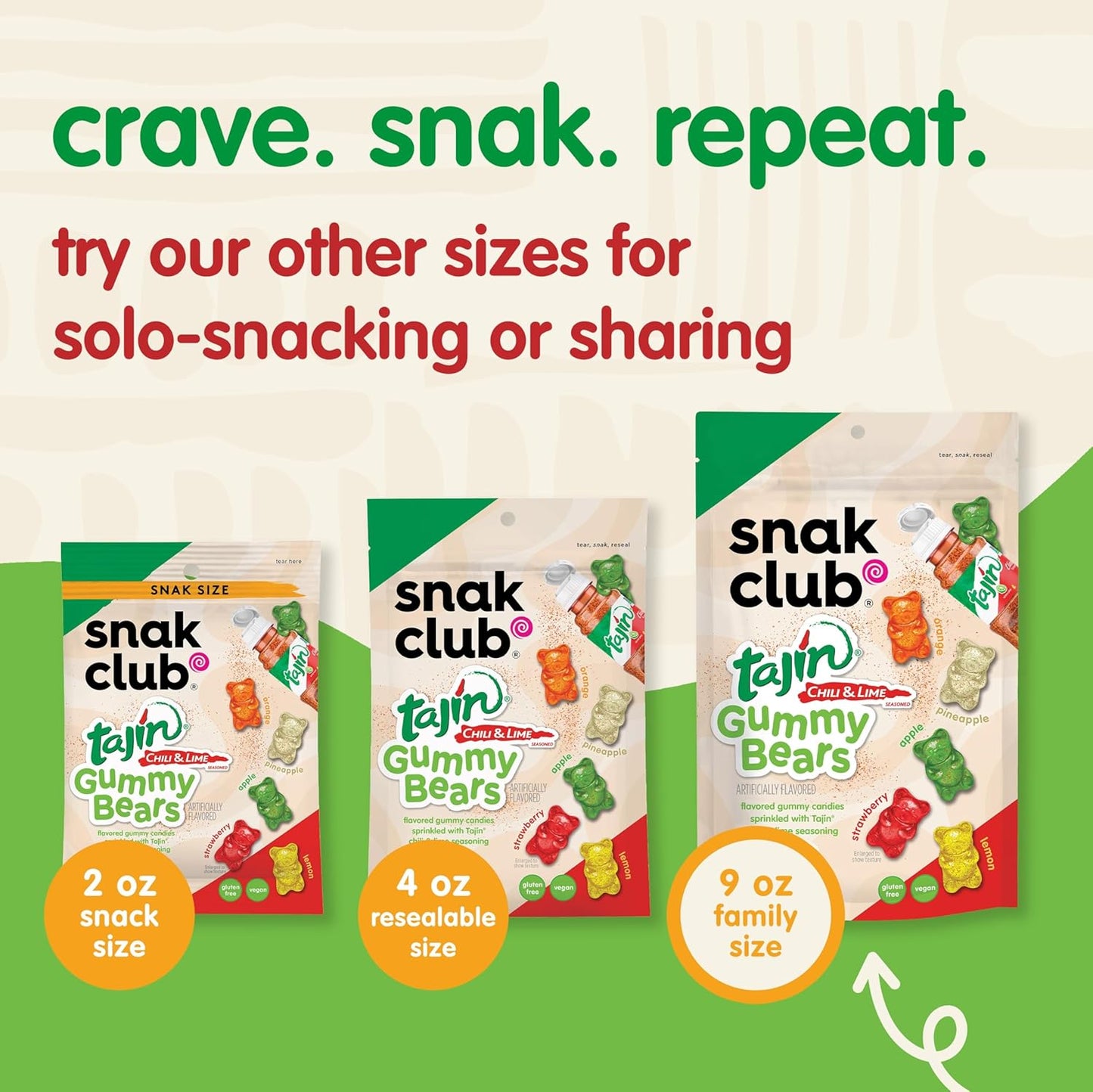Snak Club Tajin Gummy Bears – Unique Snack Gift for Spicy Food Lovers, Assorted Fruit 9 oz