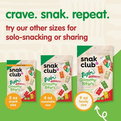 Snak Club Tajin Gummy Bears – Unique Snack Gift for Spicy Food Lovers, Assorted Fruit 9 oz
