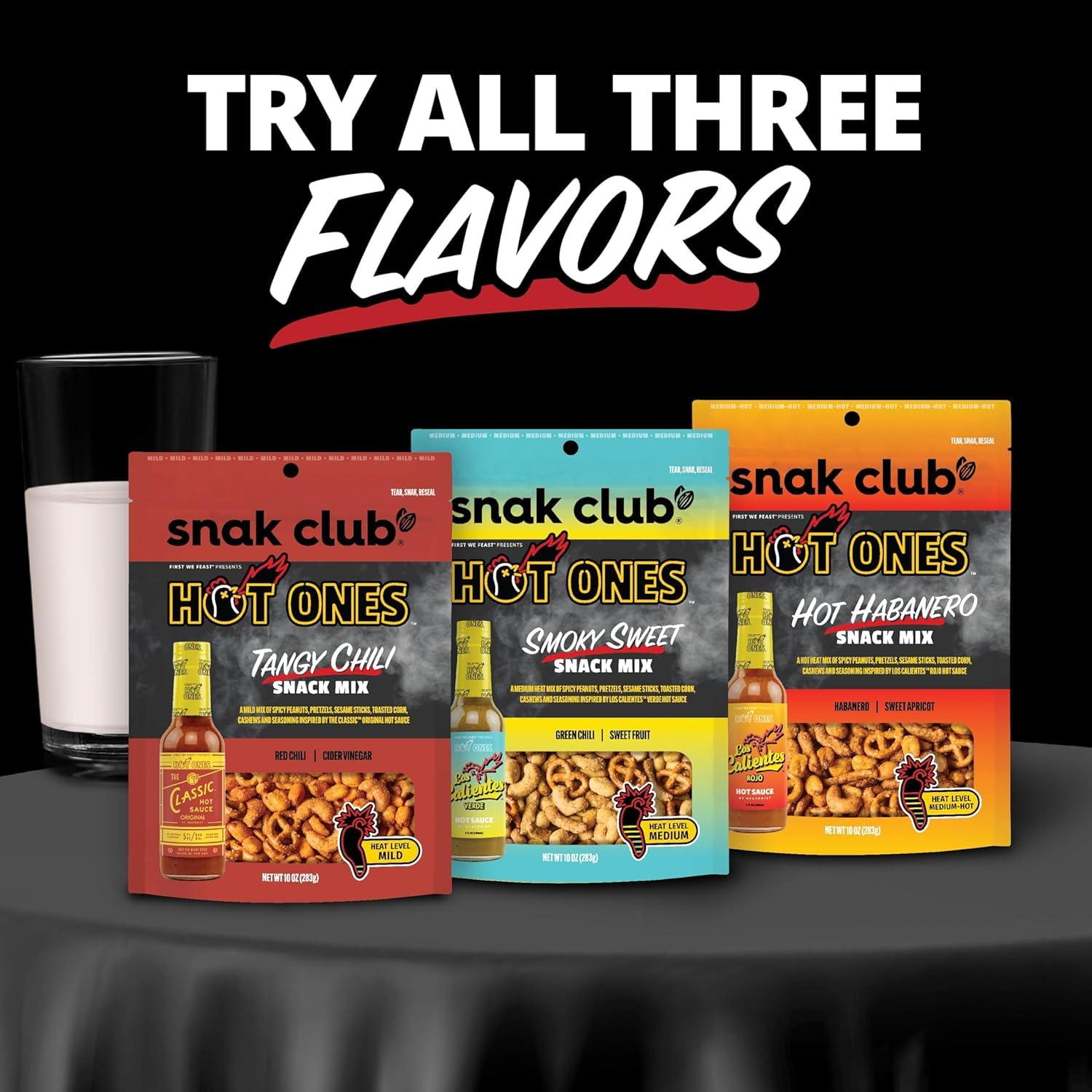 Snak Club x Hot Ones Hot Habanero Snack Mix – Portable Road Trip Snack with Protein and Crunch, No Refrigeration Needed, 10 oz Bag