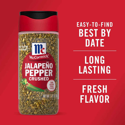 McCormick Crushed Jalapeño Pepper, 1.37 oz — Portable Spice for Patio Grilling and Outdoor Taco Bars, SnapTight Shaker