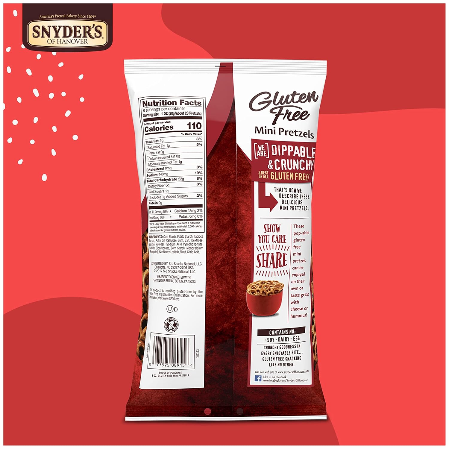 Snyder's of Hanover Gluten Free Mini Pretzels – Low-Fat Everyday Snack for Guilt-Free Mindful Munching