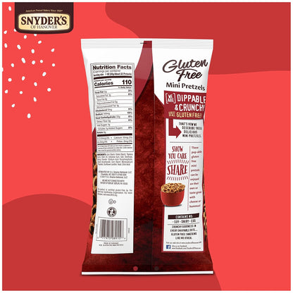 Snyder's of Hanover Gluten Free Mini Pretzels – Low-Fat Everyday Snack for Guilt-Free Mindful Munching