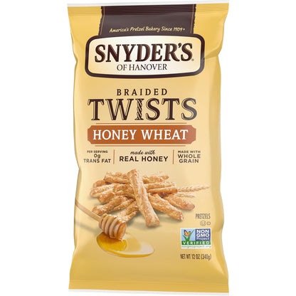 Snyder's of Hanover Honey Wheat Braided Pretzel Twists – Patio and Picnic Shareable Snack, 12 oz Bag