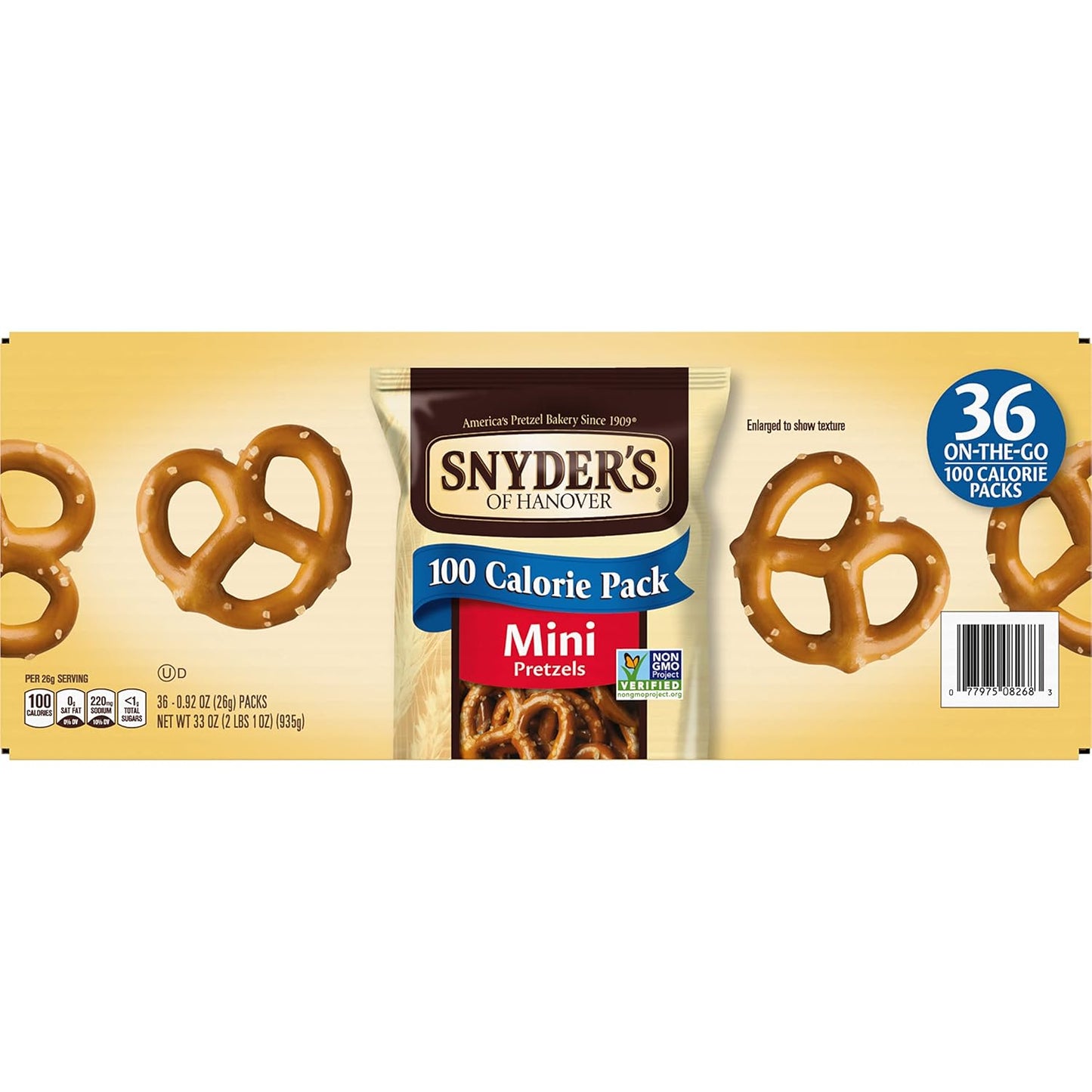 Snyder's of Hanover Mini Pretzels 100 Calorie Packs – Nut-Free School Lunch Snack for Kids, 36 Ct