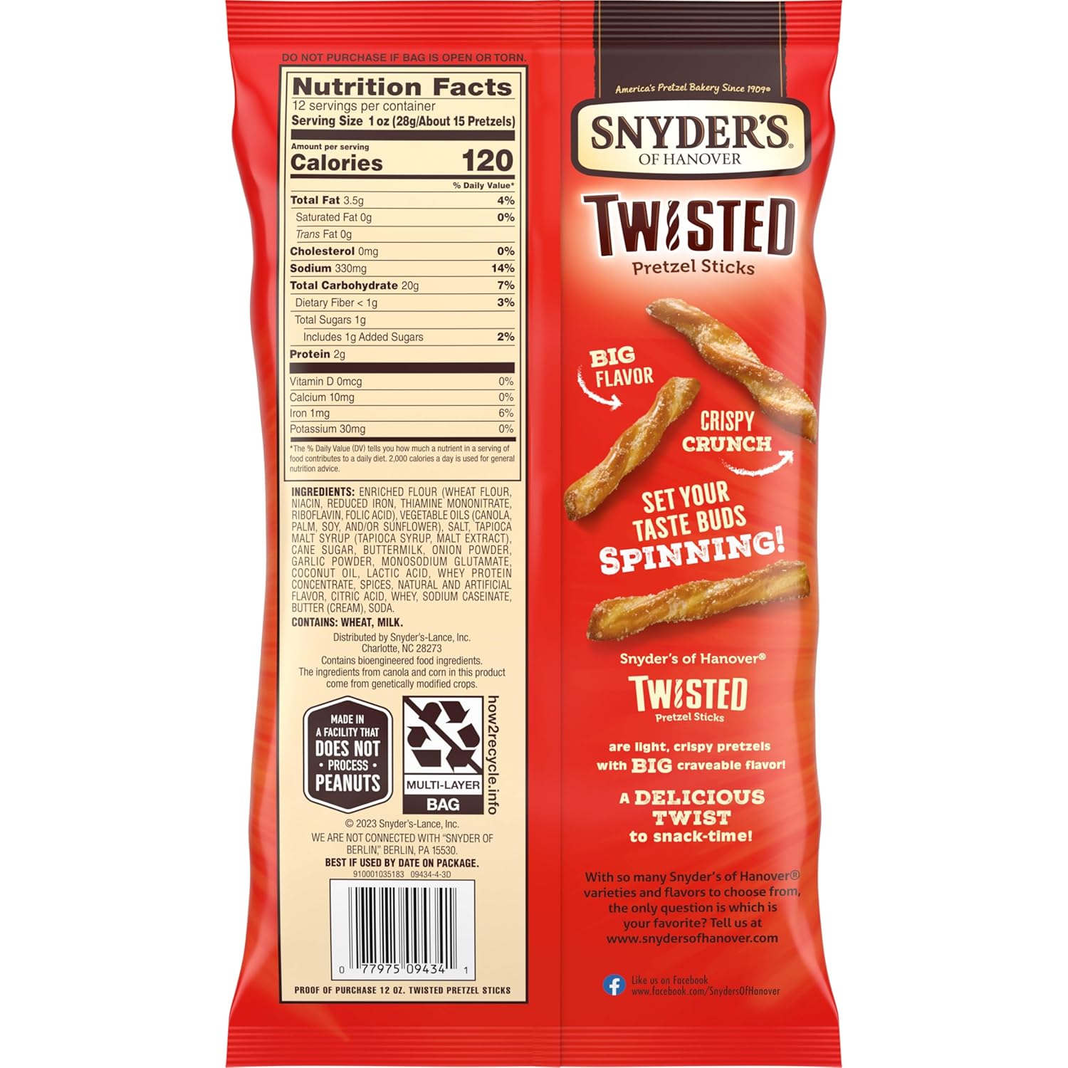 Snyder's of Hanover Pretzel Sticks Family Snack for Lunchboxes and After School Munching