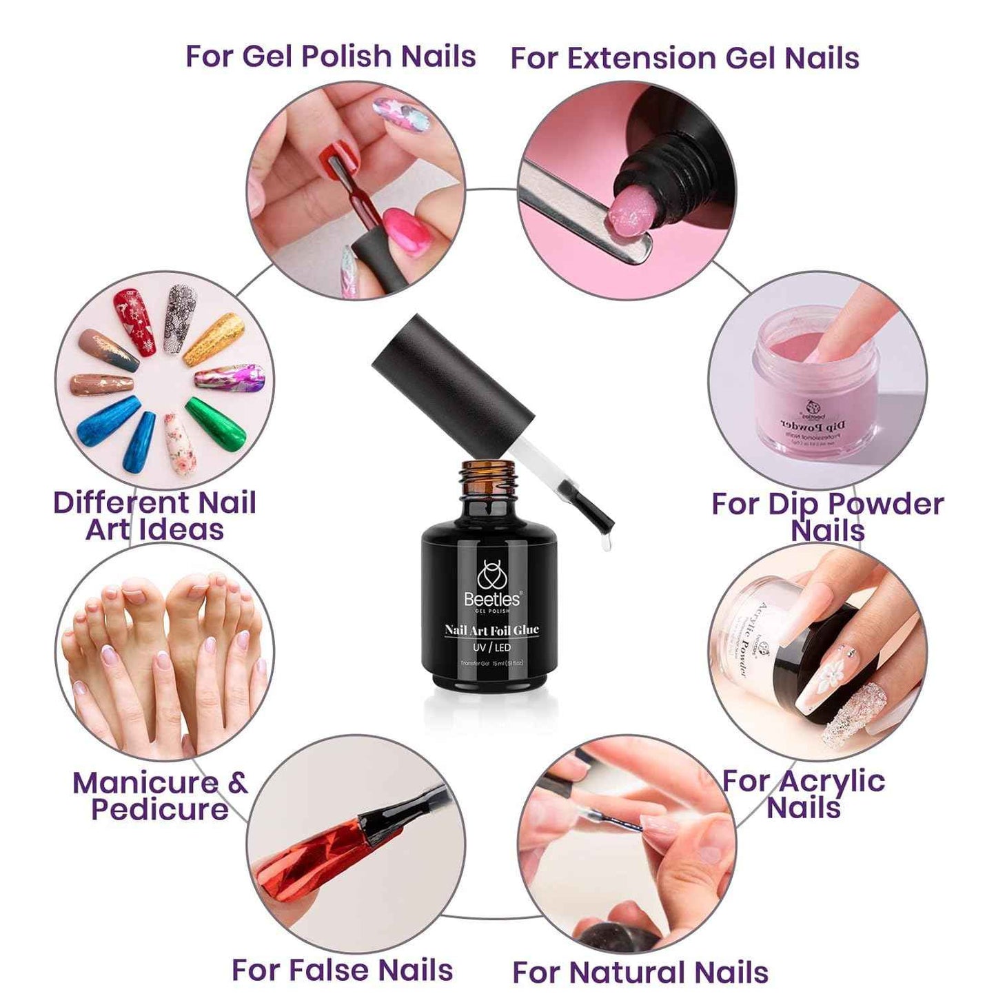 Beetles Foil Transfer Gel for Nails – Beauty School Training Essential, 15ml Soak-Off Polish for Nail Art Practice Sessions