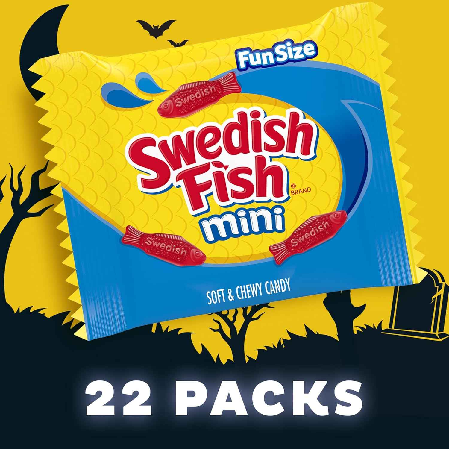 SWEDISH FISH Mini Soft Chewy Candy, 22 Choking-Safe Trick or Treat Bags for Young Kids