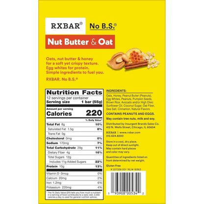 RXBAR Nut Butter and Oat Protein Bars – Quick Home Office Snack to Beat the 3PM Slump, Honey Cinnamon 12-Count Box