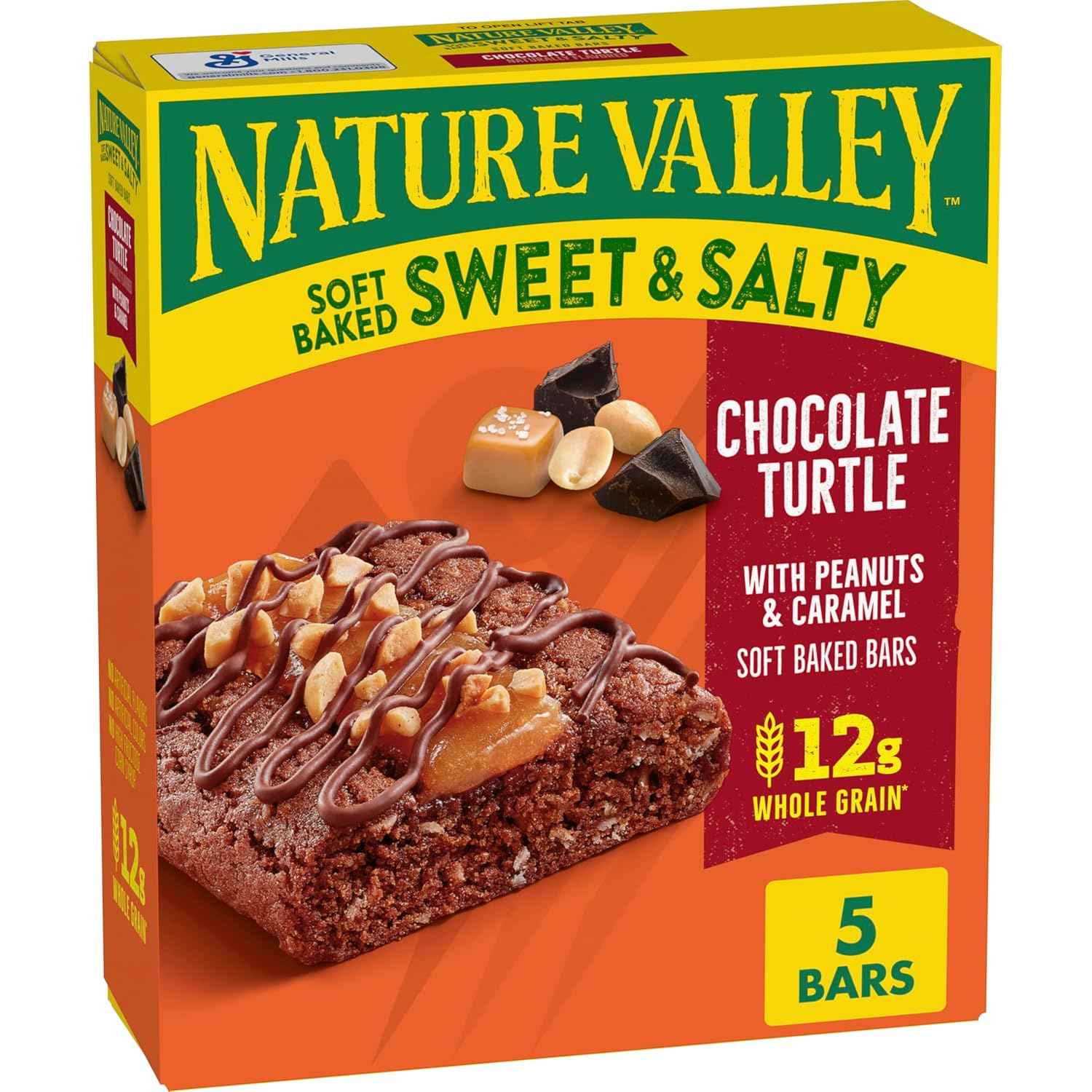 Nature Valley Sweet and Salty Bars – Office Desk Drawer Snack, Chocolate Turtle Soft Baked 5-Count Box