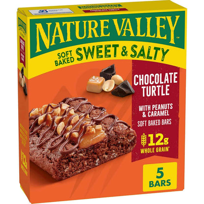 Nature Valley Sweet and Salty Bars – Office Desk Drawer Snack, Chocolate Turtle Soft Baked 5-Count Box
