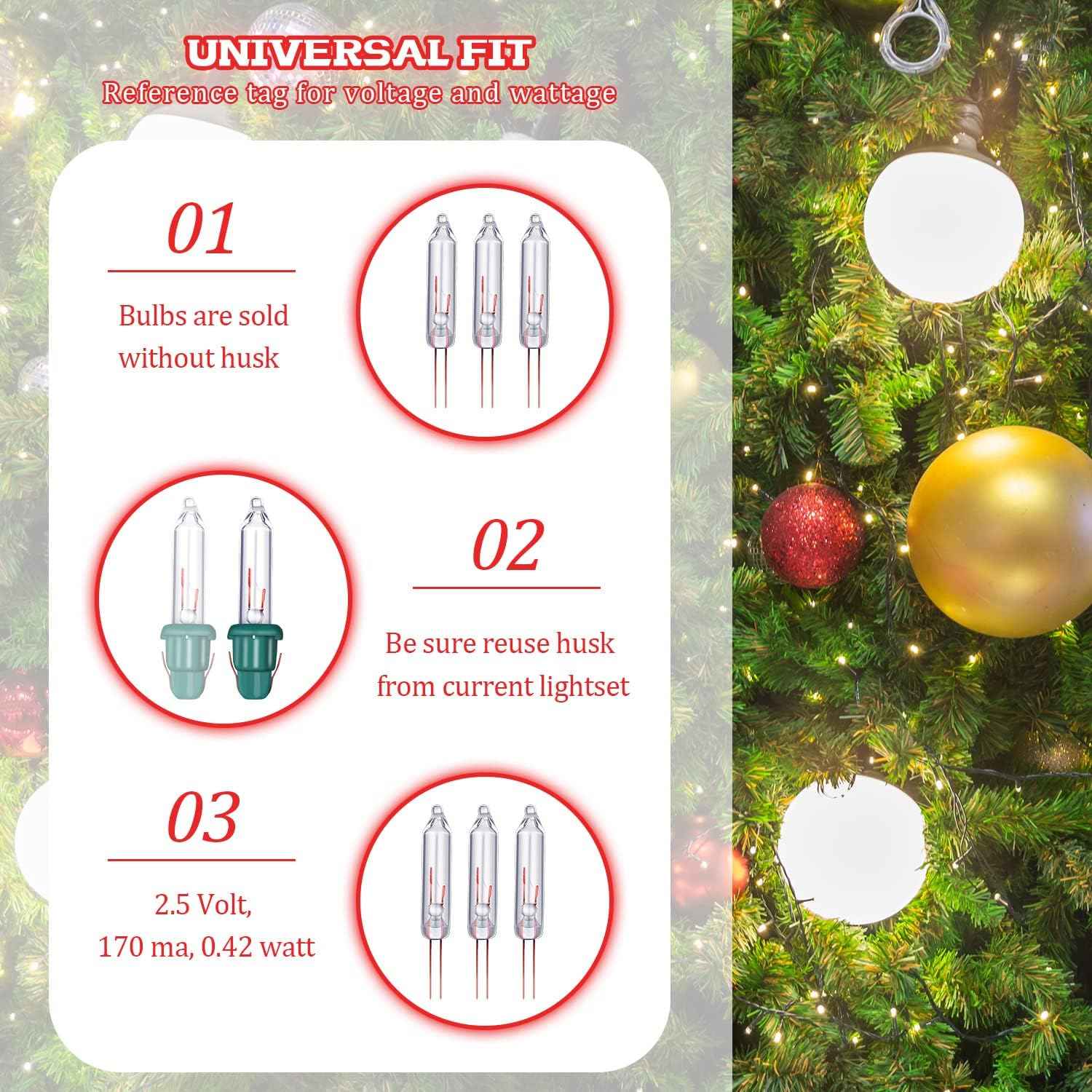 Mudder Mini Christmas Bulbs 2.5V 100 Pack Clear – Durable Replacement Spare Lights for Outdoor Patio Tree Displays
