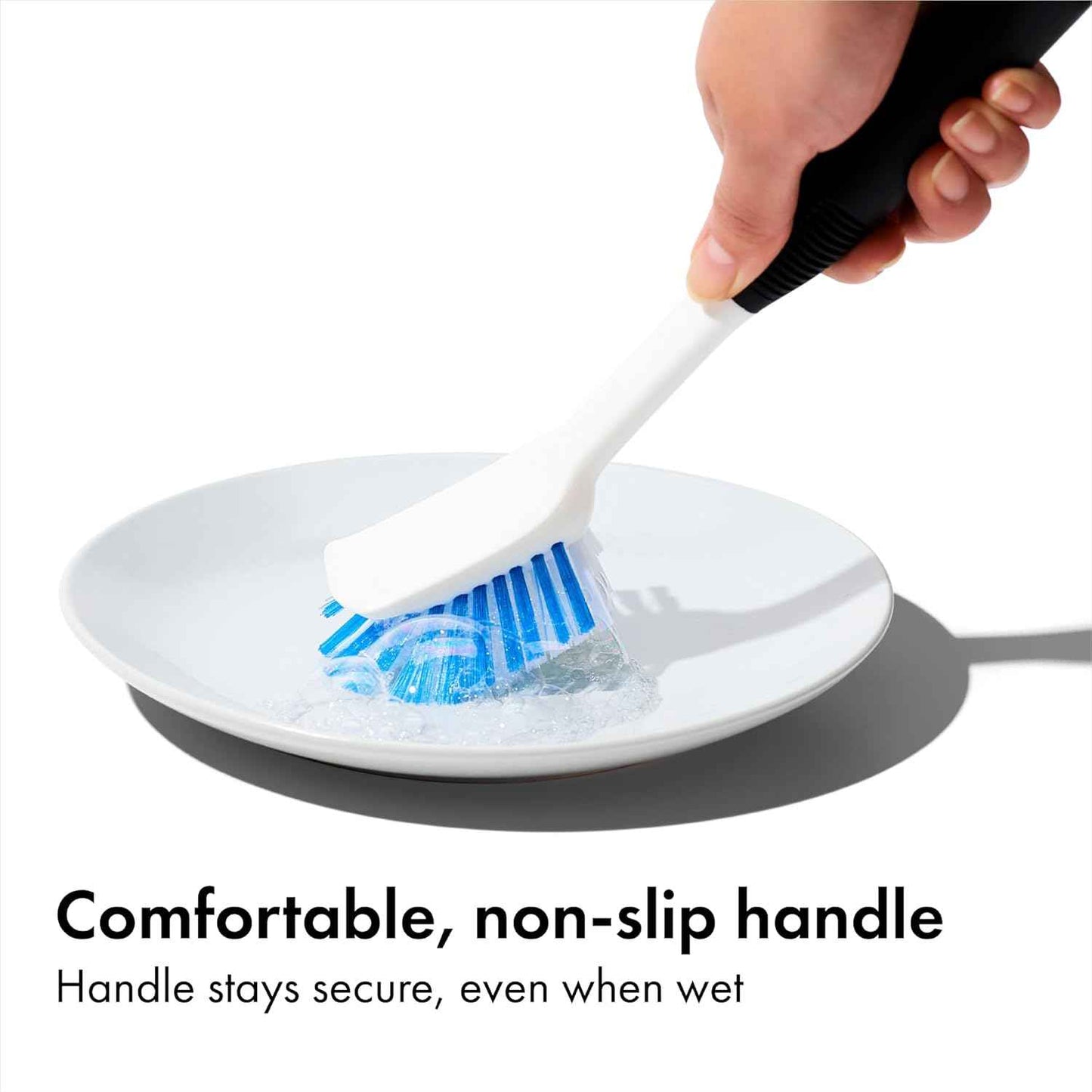 OXO Good Grips Dish Brush – Galley Kitchen Cleanup Essential for Daily Meal Prep, Nylon Bristle Scrubber with Built-In Scraper