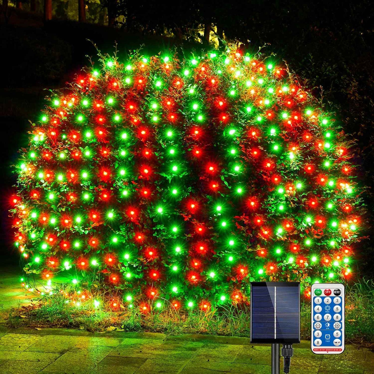 WBao Solar Christmas Net Lights – Minimalist Holiday Decor with Clean Mesh Design, 8 Modes, and 3 Timer Settings for Intentional Homes