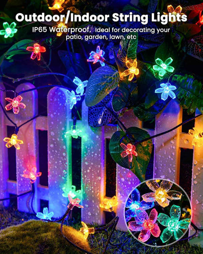 Brightown Solar Cherry Blossom String Lights – Weatherproof Backyard & Fence Lighting for Outdoor Dining and Gatherings
