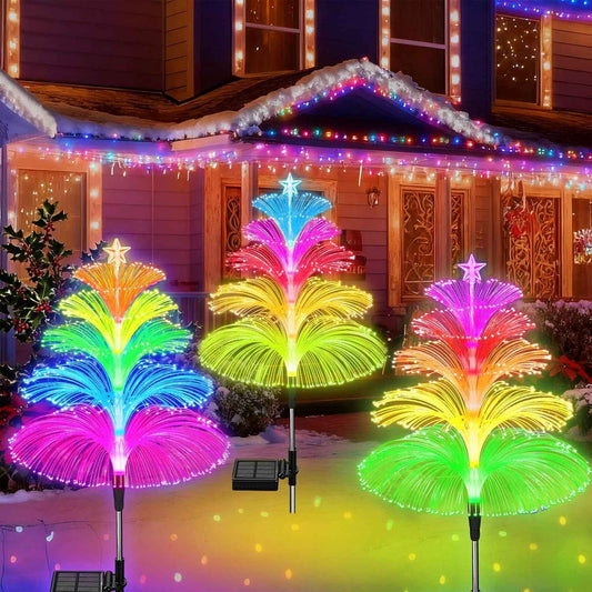Solar Powered Decorative Trees 3 Pack – Ambient Color Changing Fiber Optic Lights for Home and Indoor Accent Styling